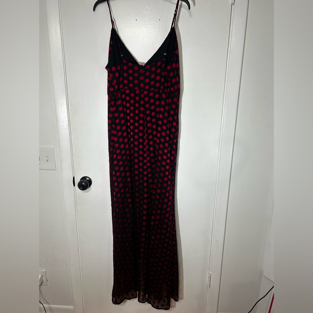 Lovers + Friends Angel Maxi Wrap Polka Dot Wedding Guest Dress in Red Black Sz L - Picture 9 of 15